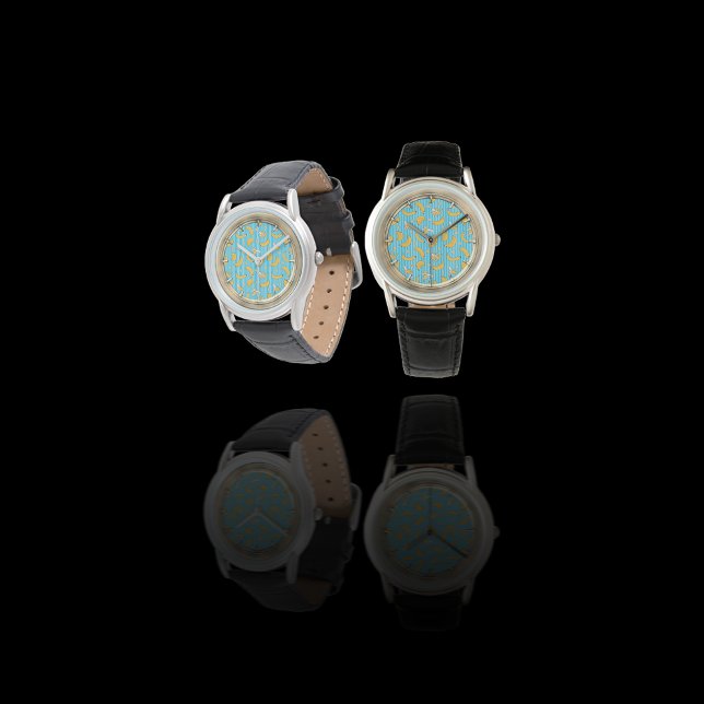 Montre Motif vectoriel de bande banane | bleu turquoise (Créateur téléchargé)