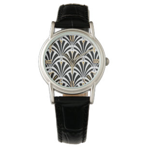 Montre Motif ventilateur Art déco - noir et blanc