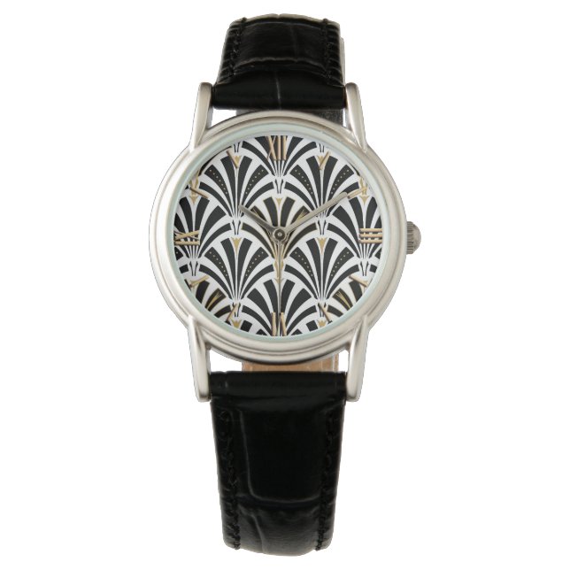 Montre Motif ventilateur Art déco - noir et blanc (devant)