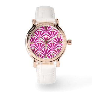 Montre Motif ventilateur Art déco - rose fushia