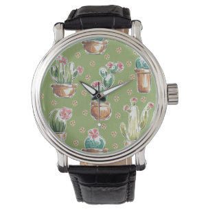 Montre Motif vert d'étape   de fleur de désert