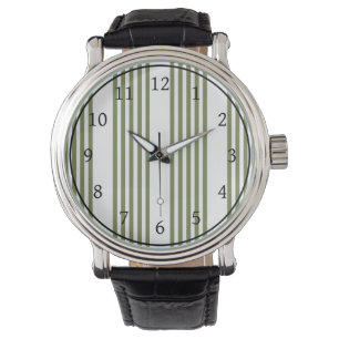 Montre Motif vert olive et blanc cinq bandes