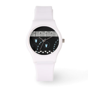 Montre Motif Zèbre avec des cœurs