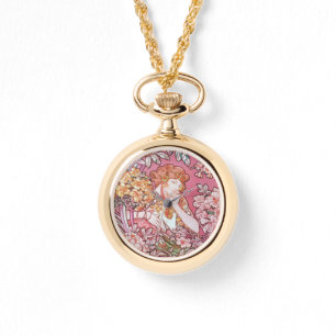 Montre Mucha rose vintage