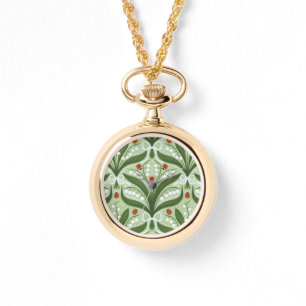 Montre Muguet et coccinelles symétrie en vert,