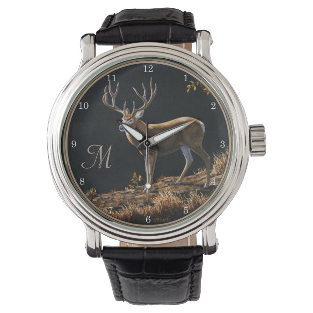 Montre Mule Deer Buck Automne Trophée Antlers Monogramme (devant)