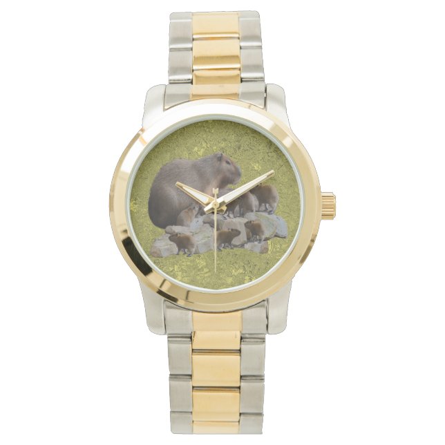 Montre Mummy Capybara Avec Bébés, Mens Deux Tonson (devant)