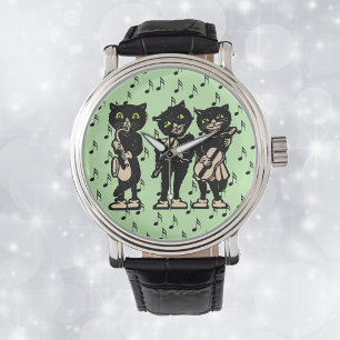 Montre Musicien Vintage Chats Noirs Notes de Musique