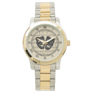 Montre Musique d'or antique et masques de théâtre