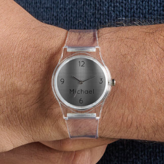 Montre Name, Men's Metal Grid Effect Clear Silicone Watch