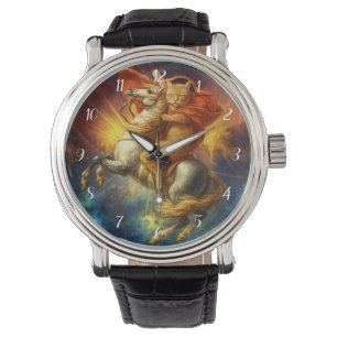Montre Napoléon Chat Chevauchant un Cheval à Travers la G