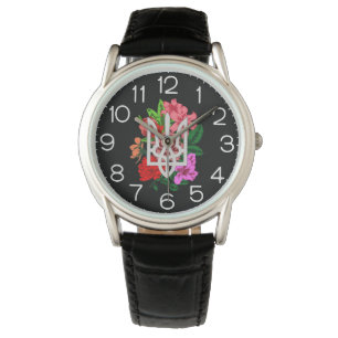 Montre Nature morte botanique et trident ukrainien tryzub