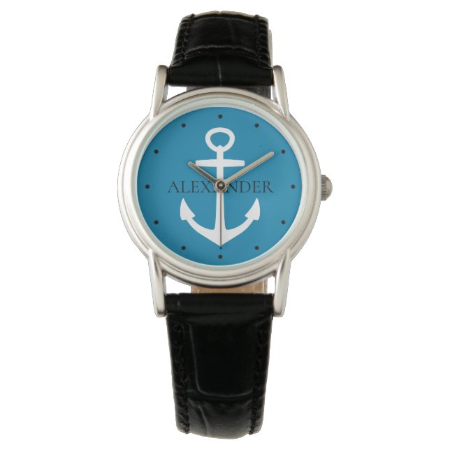 Montre Nautical Blue and White Anchor Personalized (devant)