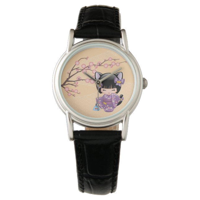 Montre Neko Kokeshi Poupée - Cat Ears Geisha Girl (devant)