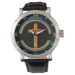 Montre Néon d'or Jésus chrétien psychédélique rougeo