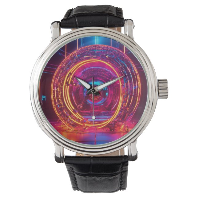 Montre Neon Ocean : 4D Techno Dance Album Art in 3D Abstr (devant)