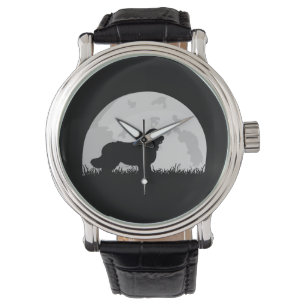 Montre Newfoundland Mountain Dog Full Moon Silhouette