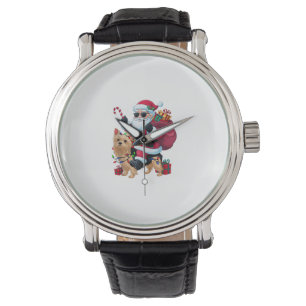 Montre Noël Éclairage Père Noël équitation Yorkie Chien N