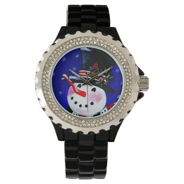 Montre Noël, montre, bonhomme de neige, Cardinal, rouge,  (devant)