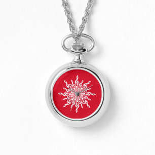 Montre Noël Rouge ornemental Treble Clé Flocon de neige