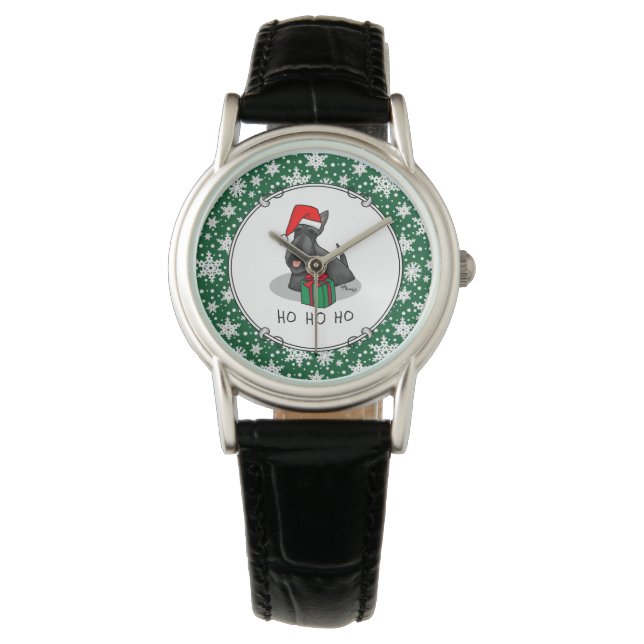 Montre Noël Santa Hat Scottish Terrier (noir) mignonne (devant)