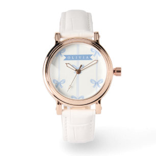 Montre Nœud Bleu Personnalisé Coquette Nom Esthétique