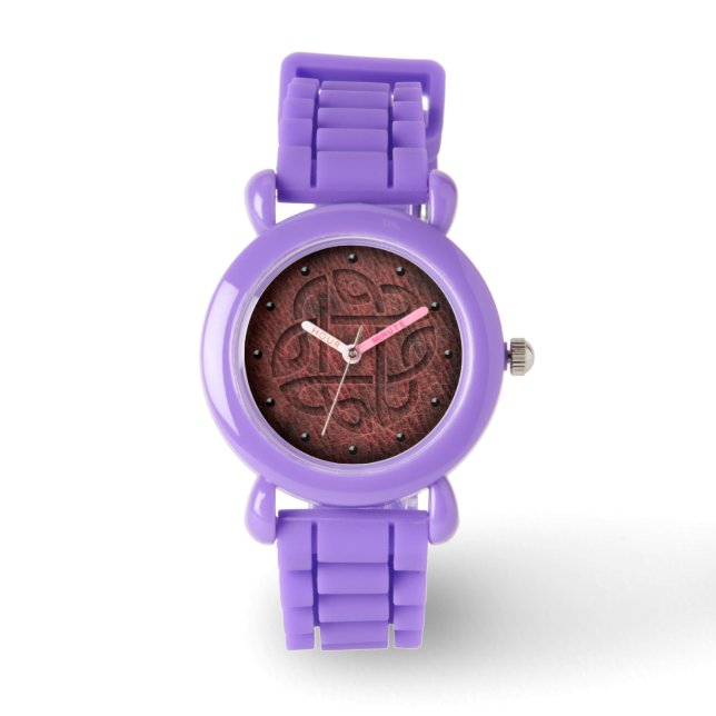 Montre Noeud celtique en relief sur art numérique en cuir (Recto)
