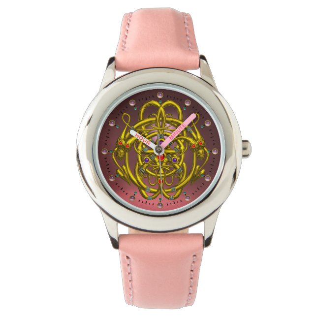 MONTRE NOEUDS CELTIQUES D'OR AVEC DRAGONS DOUCES (devant)