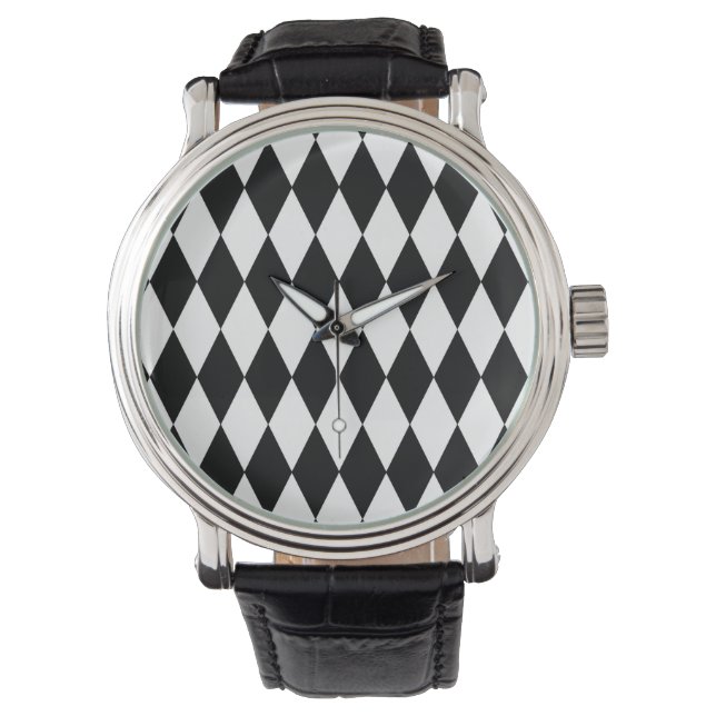 Montre Noir blanc Arlequin Diamonds Motif Design (devant)