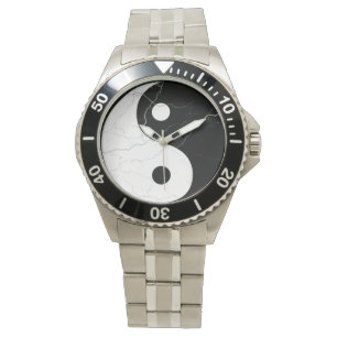 Montre Noir et Marbre blanc Yin Yang