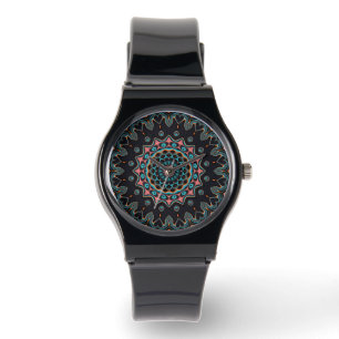 Montre Noir Rouge Orange Bleu Boho Mandala