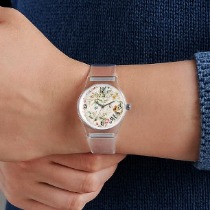Montre Nom, 1600s Florals hollandais, Clear Silicone femm