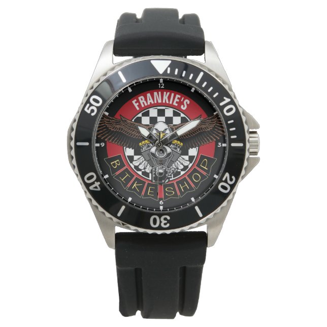Montre NOM customisé Biker Motorcycle Vélo Magasin Garage (devant)