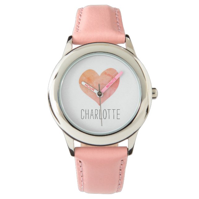 Montre Nom de coeur rose personnalisé (devant)