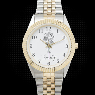 Montre Nom de fleur sauvage personnalisé