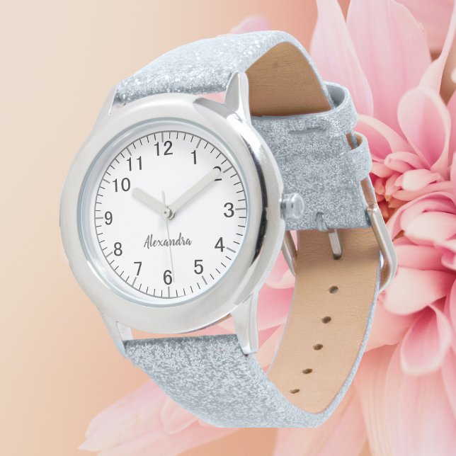 Montre Nom de la fille personnalisée Gris Parties scintil (Créateur téléchargé)