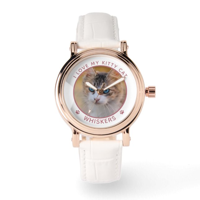 Montre Nom de la photo du chat mignon Empreintes de patte (Recto)