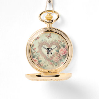 Montre Nom de monogramme Coeurs vintages aquarelle floral