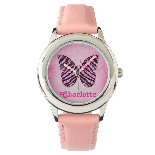 Montre Nom de papillon rose Monogramme (devant)