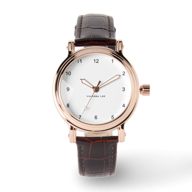 Montre Nom de votre sangle en cuir Brown Carré (Recto)