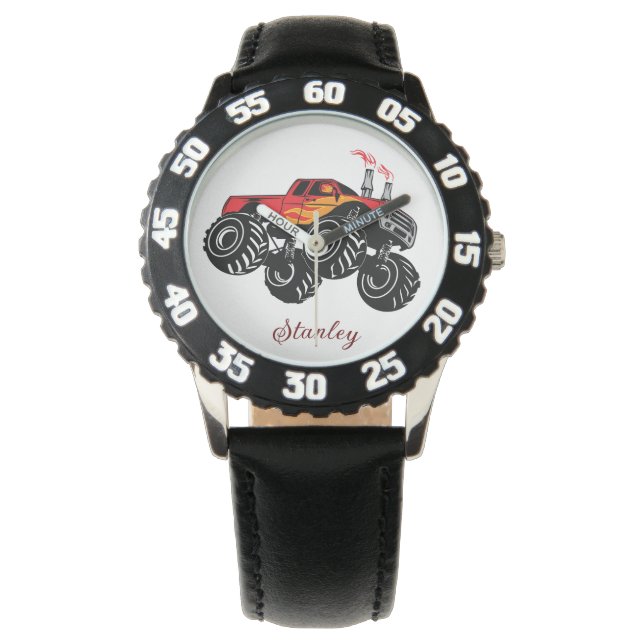 Montre Nom des Garçons Noirs Rouges - Camion Monster Pers (devant)