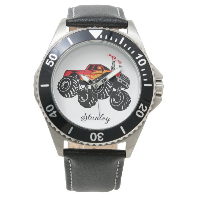 Montre Nom des garçons rouges et noirs - Camion Monster p (devant)