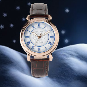 Montre Nom du monogramme de fille Mandela bleu élégant