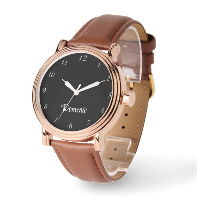 Montre Nom Fille Garçon Femmes Hommes | Black Elegant (Angle)