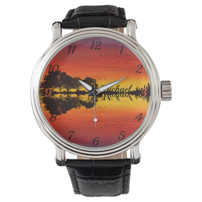 Montre Nom guitariste orange moderne Aquarelle (devant)