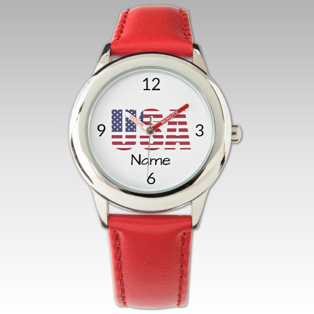 Montre Nom, Kids Stainless Steel Red Leather Strate (Créateur téléchargé)