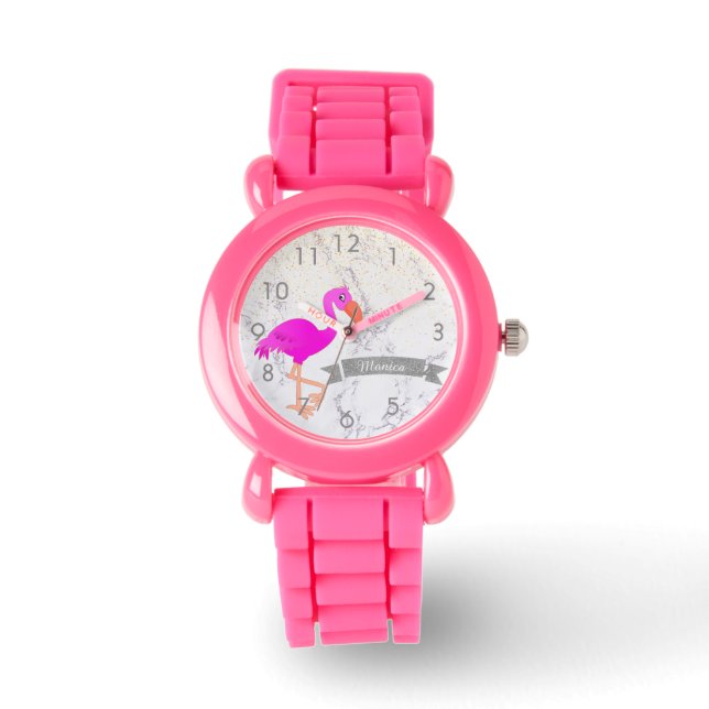 Montre Nom monographique en marbre rose flamand (Recto)