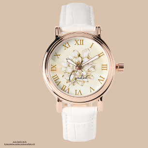 Montre Nom personnalisé adorable style doré Script floral