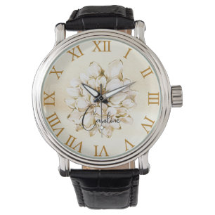 Montre Nom personnalisé arrière - plan brun doré