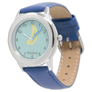 Montre Nom personnalisé banane peinte sur bleu